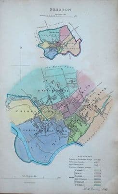 Antique Map PRESTON LANCASHIRE Original Dawson Vintage City Street Plan 1832