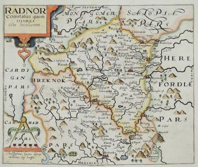 Antique Map RADNORSHIRE, WALES, Saxton & Kip, Camden Original 1637