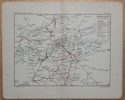 Antique Map RAILWAYS of LONDON, original 1891