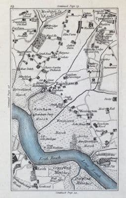 Antique Map RAINHAM, ERITH, WENNINGTON, UPMINSTER, London, J.Cary Original 1786