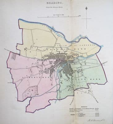 Antique Map READING, BERKSHIRE, Original Street Plan, Dawson 1832