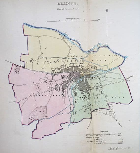 Antique Map READING, BERKSHIRE, Original Street Plan, Dawson 1832