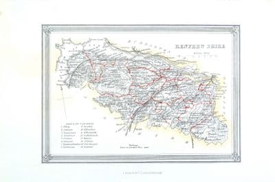 Antique Map RENFREWSHIRE SCOTLAND Fullarton Original Hand Col.Lithograph 1868