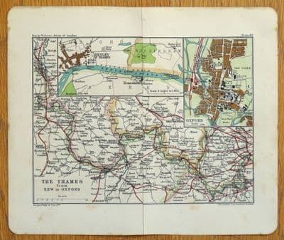 Antique Map RIVER THAMES Kew tom Oxford, Henley, Marlow etc vintage old map 1921