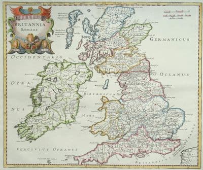 Antique Map ROMAN BRITAIN Britannia Romana British Isles R.Morden original 1722