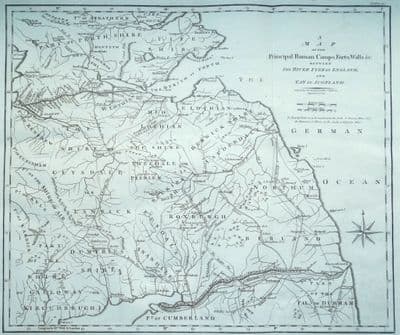 Antique Map ROMAN CAMPS Forts & Walls Northern Britain, Tyne to Tay, Cary, Camden 1806