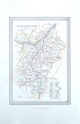 Antique Map ROXBURGHSHIRE  SCOTLAND Fullarton Original Hand Col. Lithograph 1868