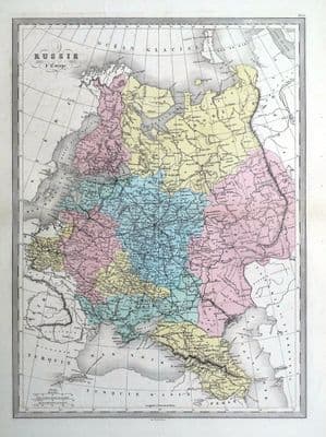 Antique Map RUSSIA in EUROPE, Ukraine, Lithuania, Latvia, Malte Brun c1850