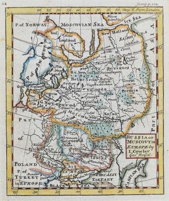 Antique Map RUSSIA, Muscovy in Europe Livonia Lapland Ukraine Cowley scarce 1753