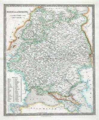 Antique Map RUSSIA, POLAND, ESTONIA, LATVIA, LITHUANIA, Teesdale original 1841