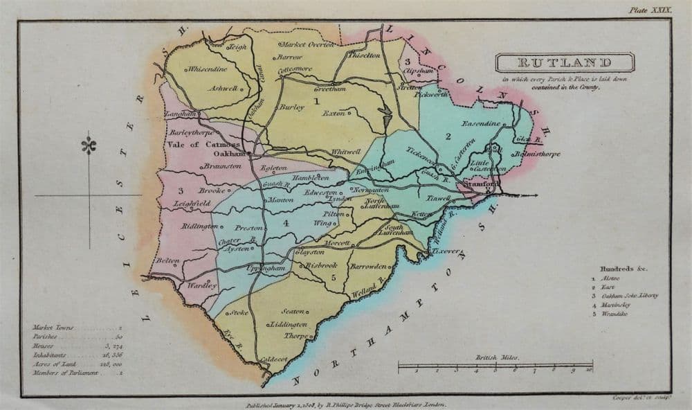 Antique Map RUTLAND Capper Original Hand Coloured 1808