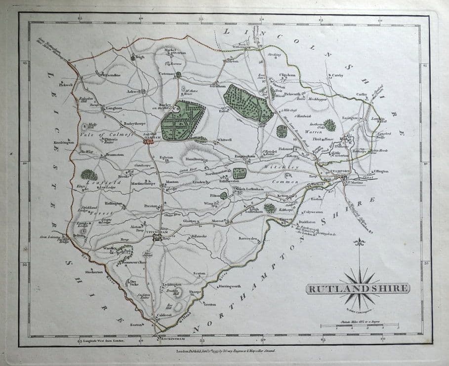Antique Map RUTLAND John Cary Original Hand Coloured 1793