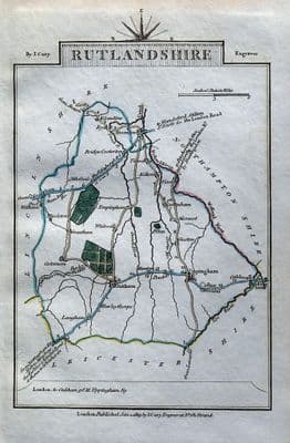 Antique Map RUTLAND John Cary Original Hand Coloured Miniature 1819