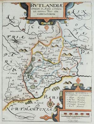 Antique Map RUTLAND, Saxton & Kip, Camden original 1637