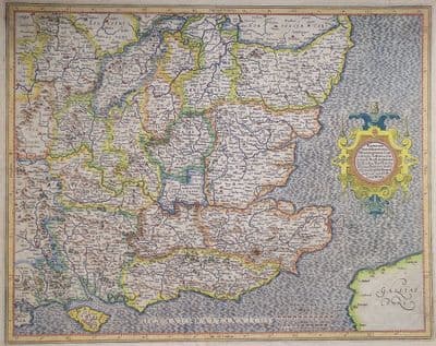 Antique Map S.E. ENGLAND, original G.Mercator, Hondius c1615