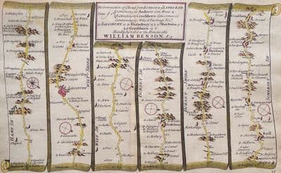 Antique Map SALISBURY SHERBORNE SHAFTESBURY Yeovil Crookherne Gardner strip road map 1719