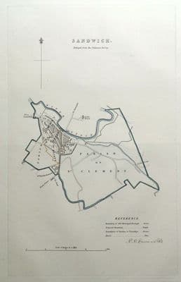 Antique Map SANDWICH, KENT, Street Plan, Dawson Original 1832