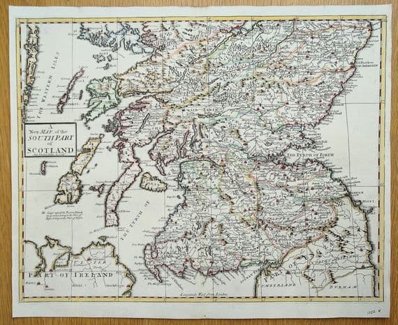 Antique Map SCOTLAND South Part, A.Johnston R.Morden original vintage old 1722
