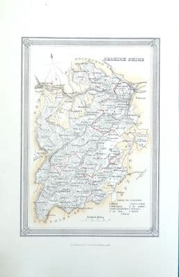 Antique Map SELKIRKSHIRE SCOTLAND Fullarton Original Hand Col. Lithograph 1868
