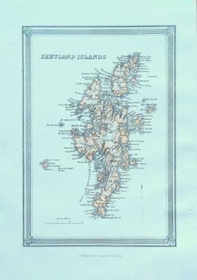 Antique Map SHETLAND ISLES SCOTLAND Fullarton Original Hand Col.Lithograph 1868
