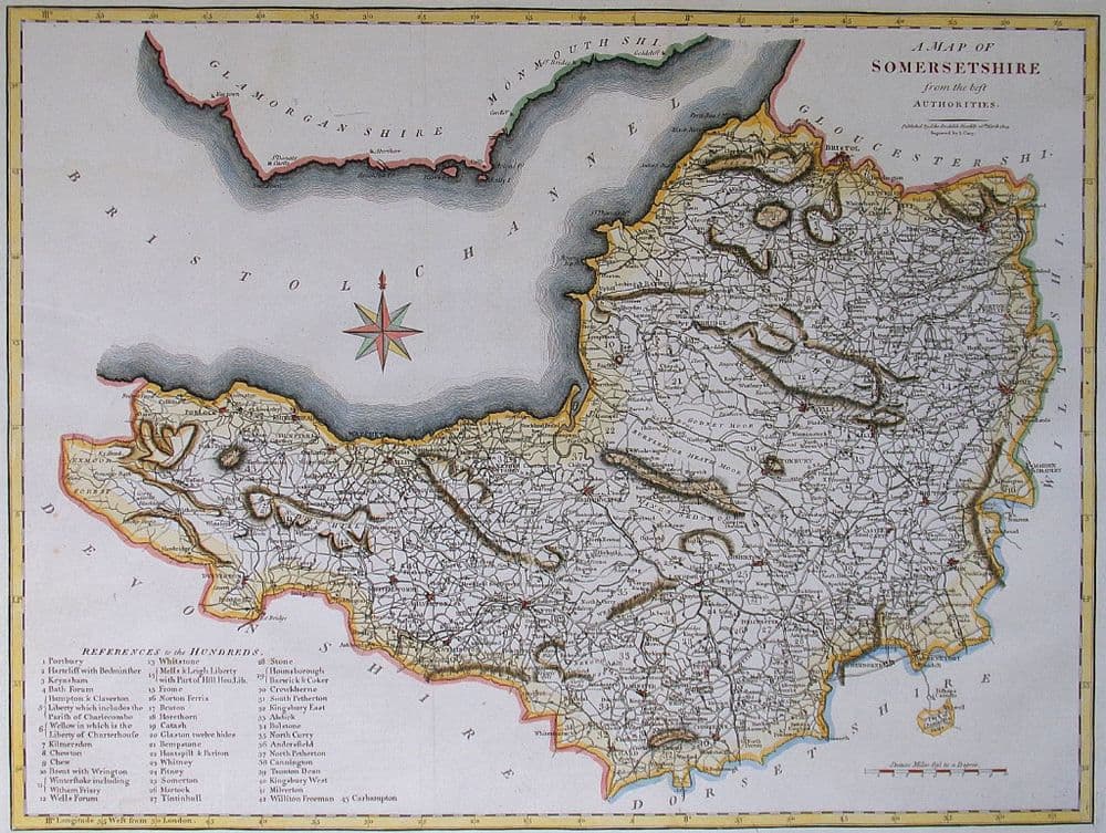 Antique Map SOMERSET Large Original John Cary Camden Stockdale 1806