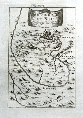 Antique Map SOURCE OF THE BLUE NILE, Ethiopia  Mallet 1719