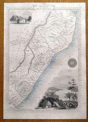Antique Map SOUTH AFRICA, NATAL, KAFFRARIA, RAPKIN & TALLIS  original c1850