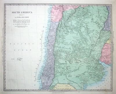 Antique Map SOUTH AMERICA, CHILE, ARGENTINA Stanford original c1850