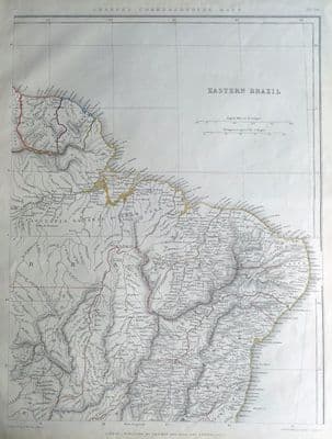 Antique Map SOUTH AMERICA, EASTERN BRAZIL, SURINAME, FRENCH GUIANA Sharpe 1849