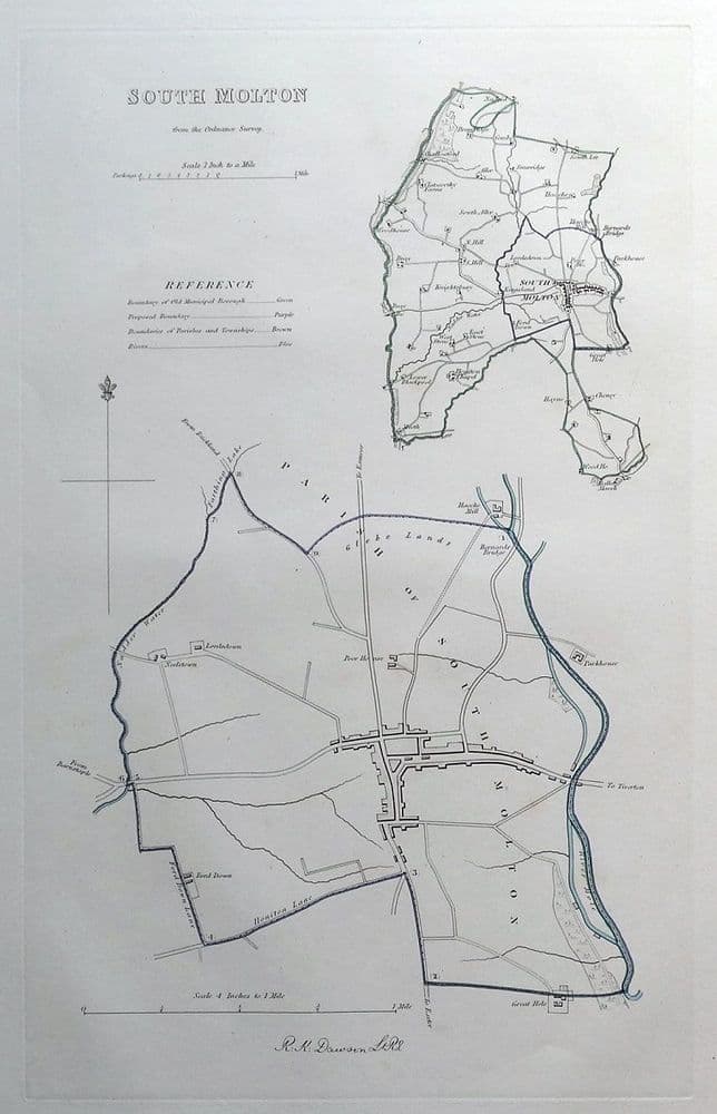 Antique Map SOUTH MOLTON DEVON Street Plan Dawson Original 1832