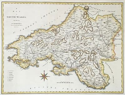 Antique Map SOUTH WALES Large Original John Cary, Camden, Stockdale 1806