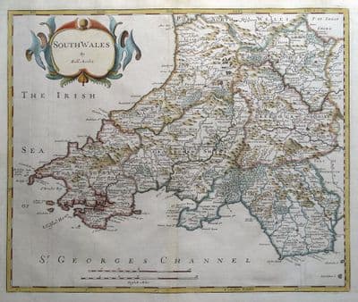 Antique Map SOUTH WALES, Robert Morden, original  1722