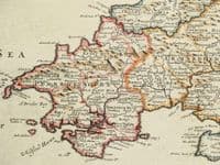 Antique Map SOUTH WALES Robert Morden original vintage old map hand colour 1722