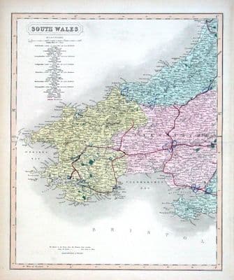 Antique Map SOUTH WALES, Two Hand Coloured  Railway Maps , Walker 1877