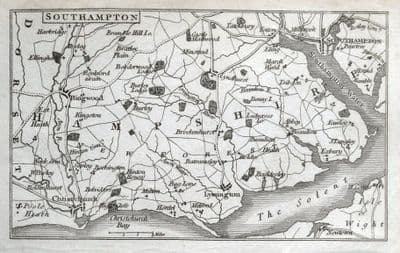 Antique Map SOUTHAMPTON, LYMINGTON, CHRISTCHURCH, SOLENT, John Feltham  c1805