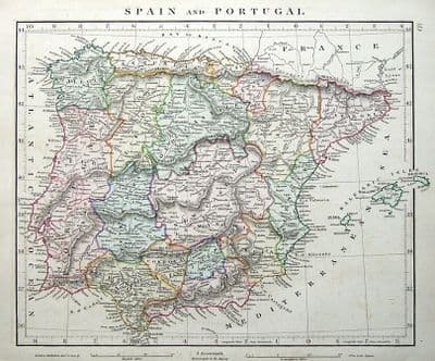 Antique Map SPAIN & PORTUGAL Arrowsmith original 1828