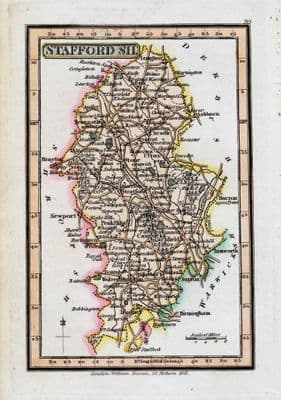 Antique Map STAFFORDSHIRE, Darton Hand Coloured Original Miniature c 1822