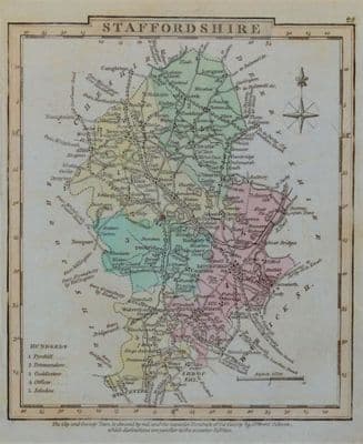 Antique Map  STAFFORDSHIRE, George Gray, Original Hand Coloured 1824