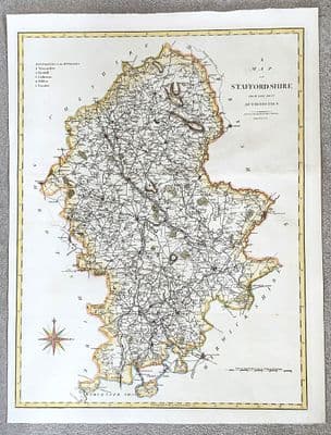 Antique Map STAFFORDSHIRE, Large  Original John Cary, Camden, Stockdale 1806