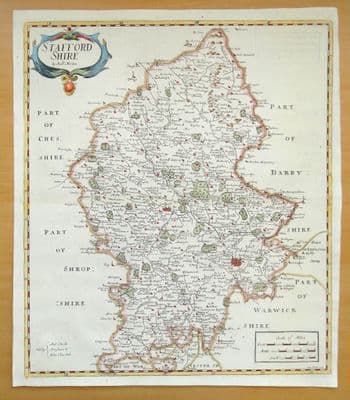 Antique Map STAFFORDSHIRE, Robert Morden, original old vintage map 1722