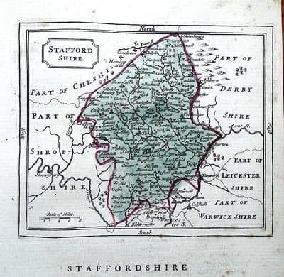 Antique Map  STAFFORDSHIRE, Seller/ Grose Hand Coloured  c1780