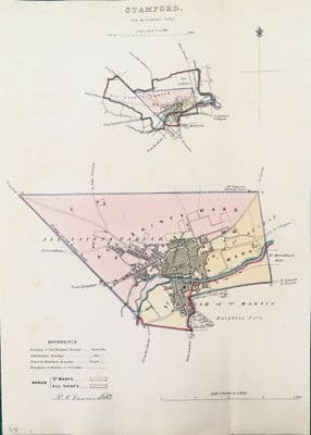 Antique Map STAMFORD, LINCOLNSHIRE  England Town & Street Plan, Dawson Original 1832