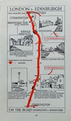 Antique Map STILTON, CONNINGTON, WANSFORD, STIBBINGTON   Pictorial Road Map c1920