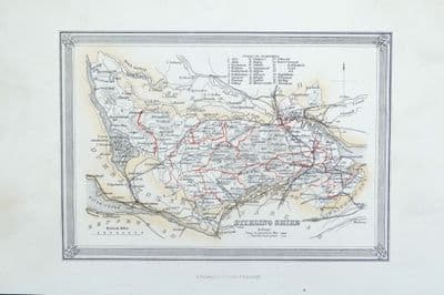 Antique Map STIRLING SHIRE  SCOTLAND Fullarton Original Hand Col.Lithograph 1868
