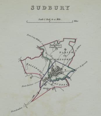 Antique Map SUDBURY SUFFOLK Original Vintage Town Street Plan Dawson 1832
