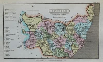Antique Map SUFFOLK, Capper Original Hand Coloured 1808