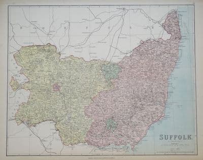 Antique Map SUFFOLK, Edward Weller Original  c1870