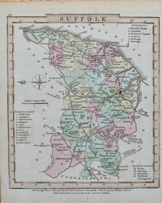 Antique Map SUFFOLK,  George Gray, Original Hand Coloured 1824