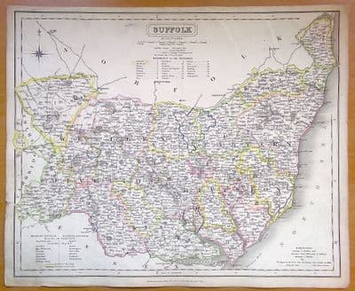 Antique Map SUFFOLK J.&C. Walker original old vintage map 1835