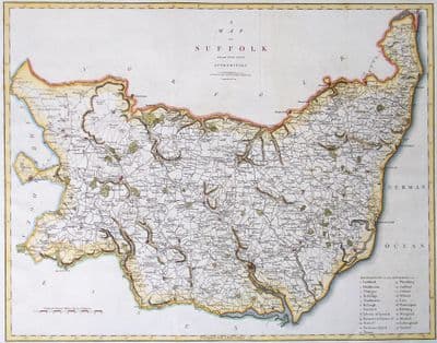 Antique Map SUFFOLK Large Original John Cary, Camden, Stockdale 1806